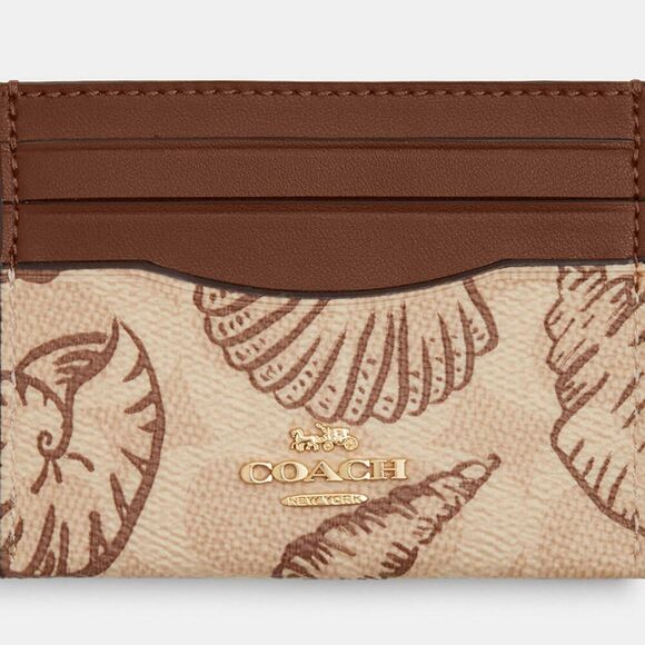 Coach Slim Id Card Case In Signature Canvas With Shell Print Island Beach - Picture 8 of 9